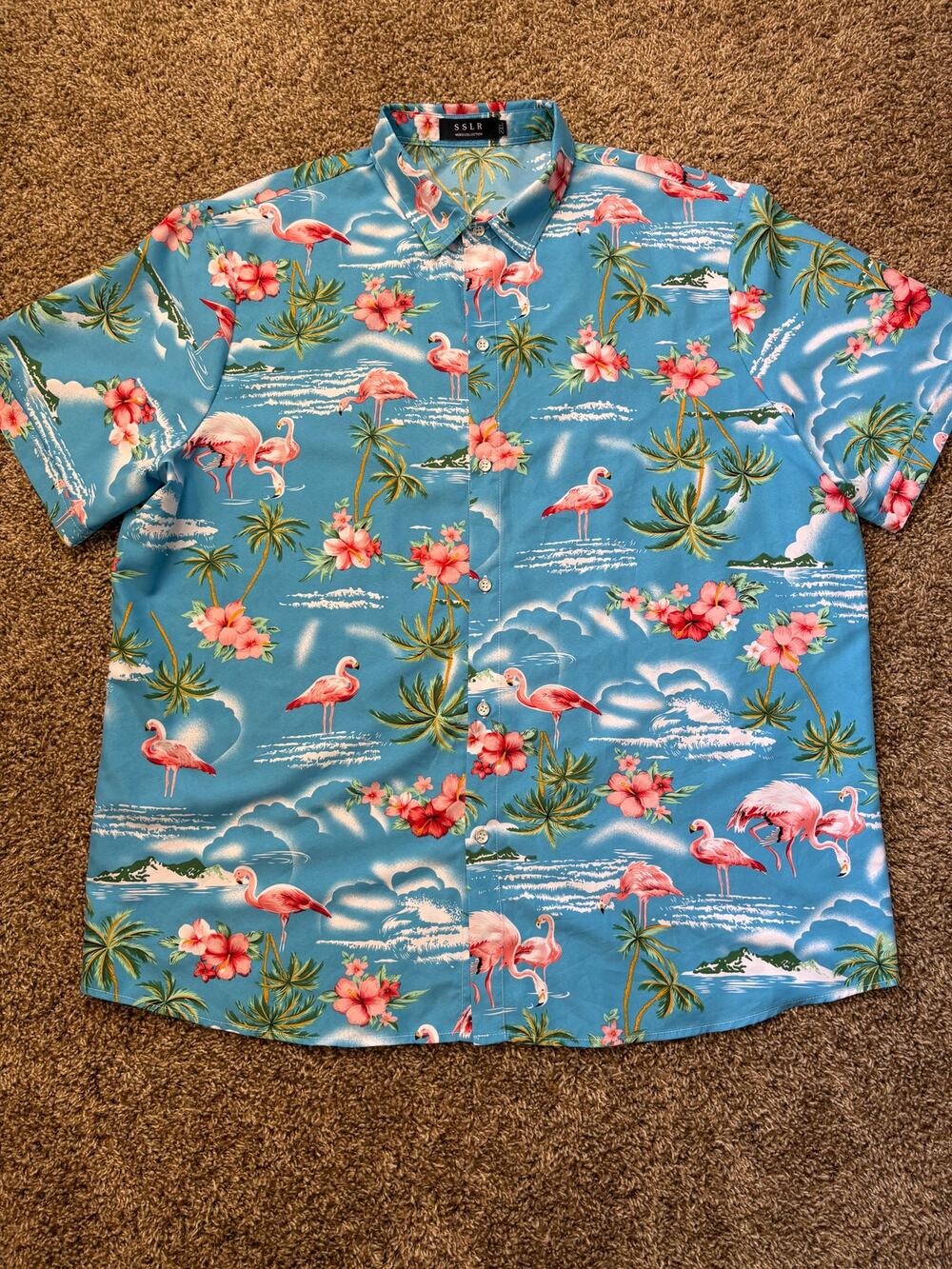 SSLR Tropical Hawaiian Flamingo Button Down Shirt Mens Size XXL 2XL